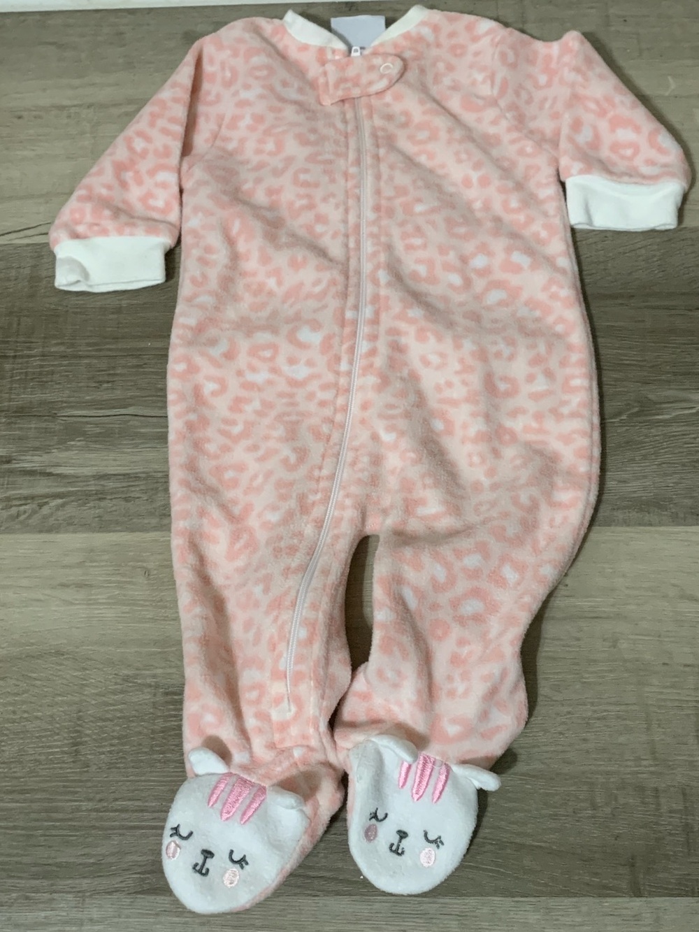 💎 Sz 0-3 Months Rene Rofe Pink Leopard Fleece Baby with Animal Footsies